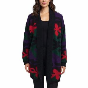 Huntington Ridge Floral Cardigan Size M Black Red Oversized Vintage 90s USA